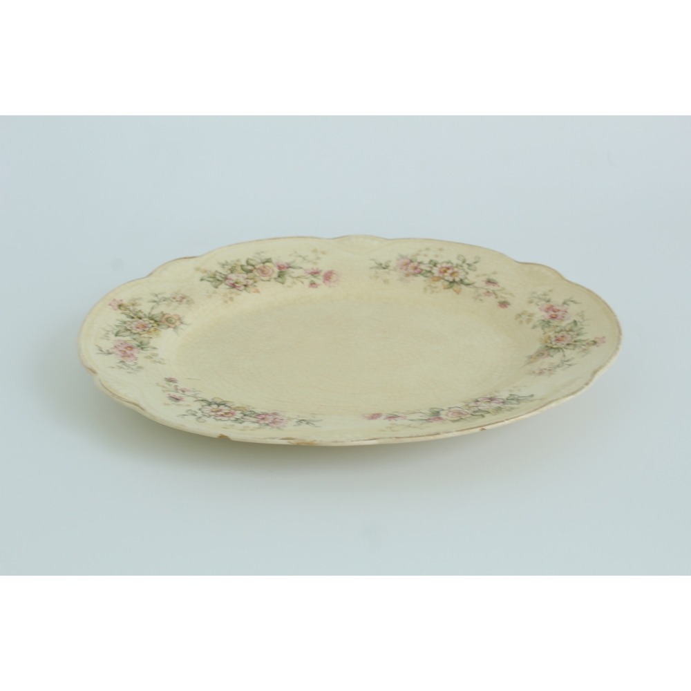 Homer Laughlin Vintage Floral Scalloped Oval Serving Platter Cream Pink 11.5"